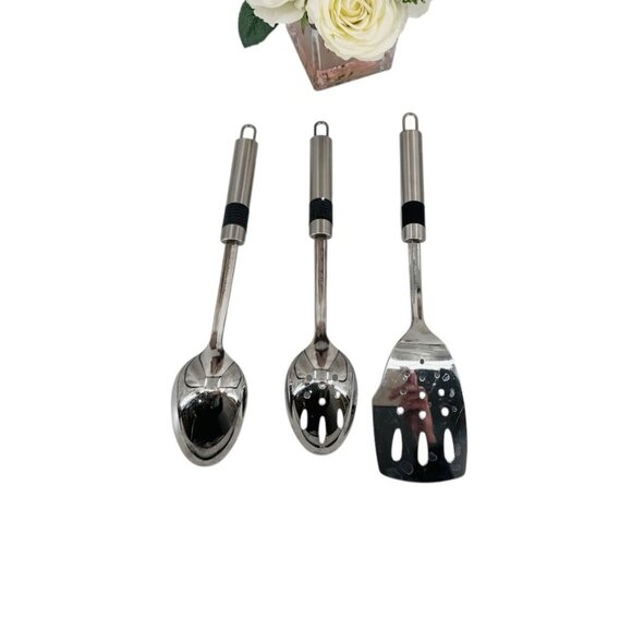 Cooks Essentials Stainless Serving Pieces Utensils Spoons Slotted Spatula Set -3 - Picture 6 of 6